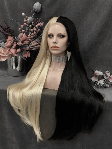 half black and half blonde wig